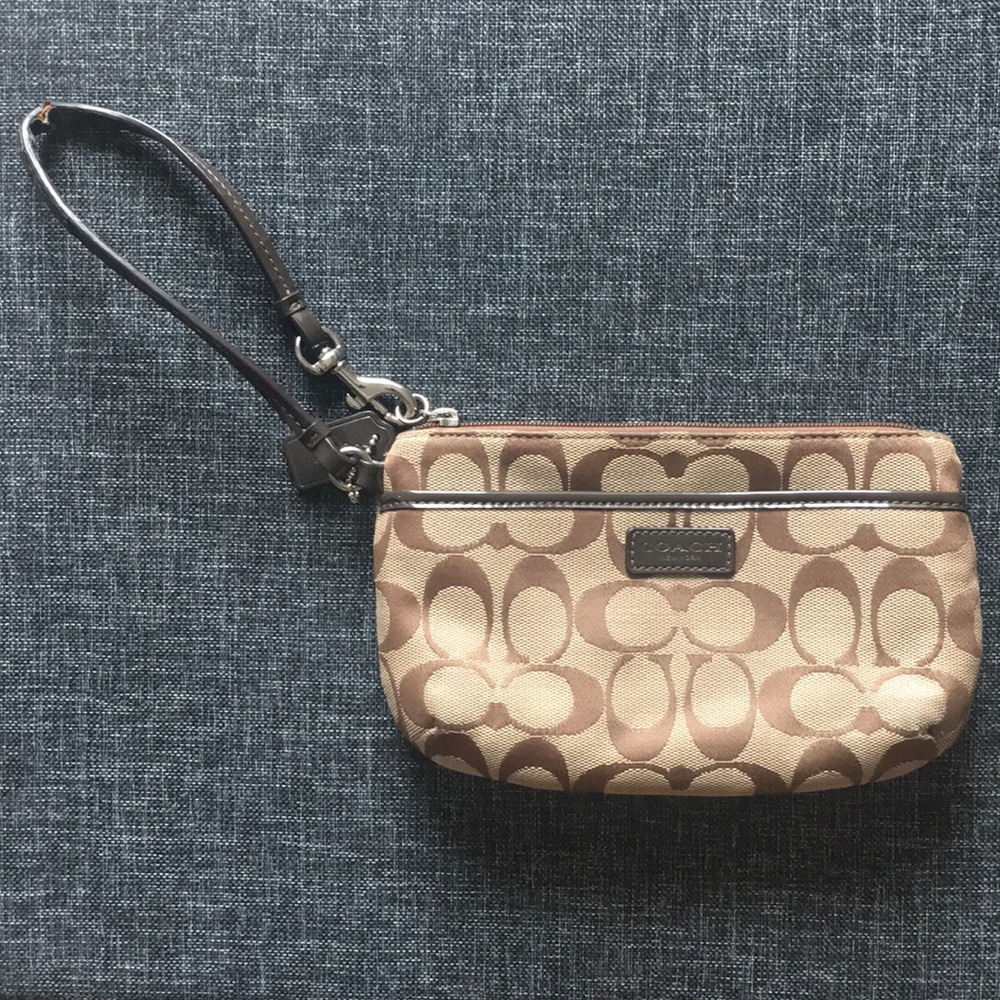 Chocolate brown coach wristlet